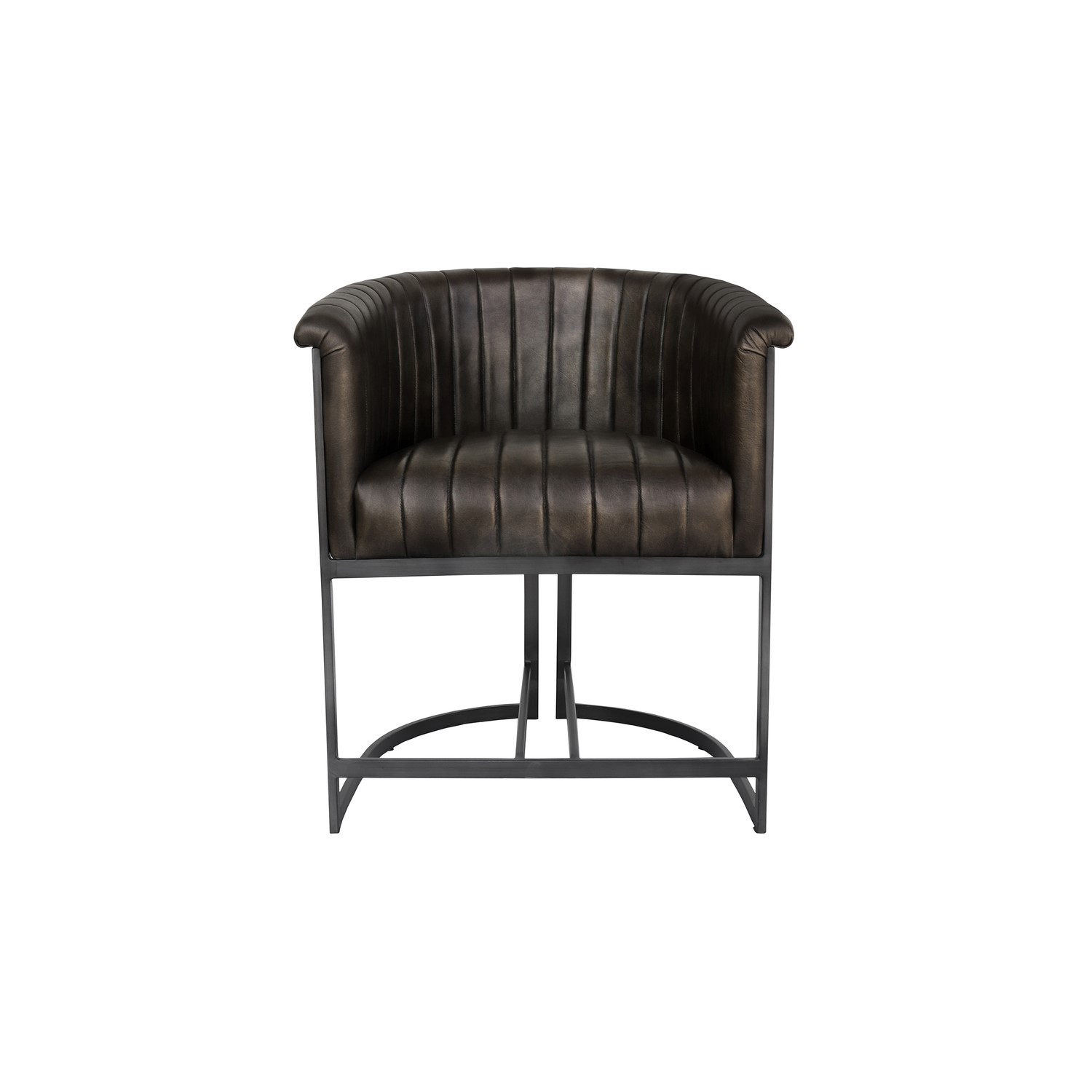 Read more about Real leather & iron classic tub dining chair dark grey